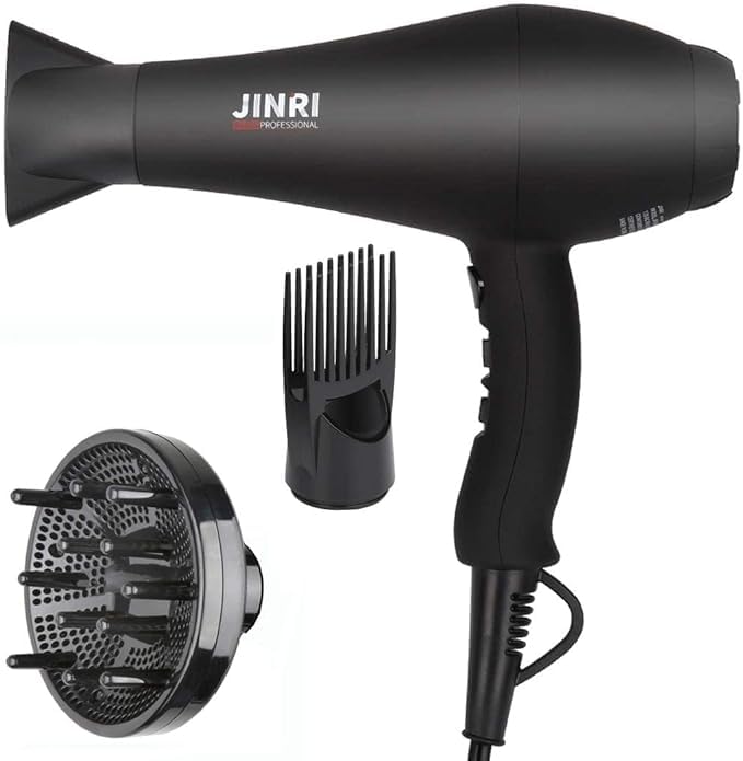 JINRI 1875W Negative Ionic Hair Dryer - Fast Dry, Low Noise, Model Bk