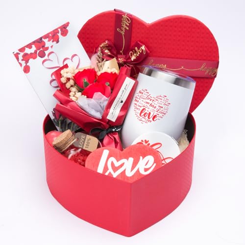 Gift for Women Birthday Gifts for Wife Girlfriend Lover,Unique Ideas Rose Love Gift Basket Box Thinking of You I Love You Romantic Gifts Set Wedding & Engagement Gift (Red)