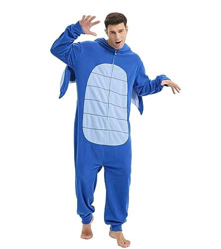 Focupaja Adult Dragon Onesie Pajamas - Medium Blue Animal Cosplay Jumpsuit