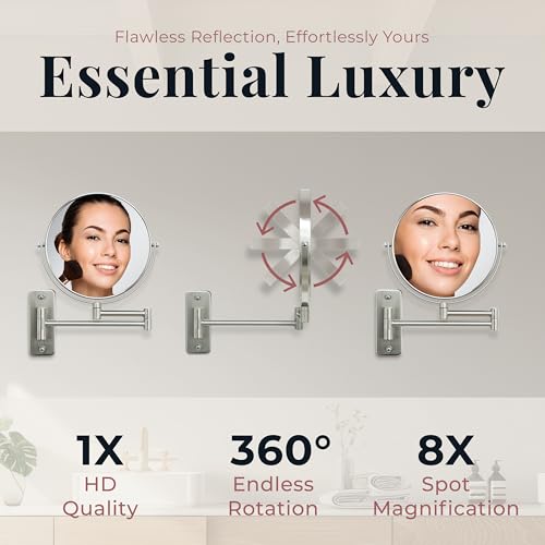 Zadro 7" Wall Mounted Wardrobe, Vanity Makeup Mirror with Magnification & Extending Arm (Large | 12.25" x 12" | 8X/1X, Oil-Rubbed Bronze)