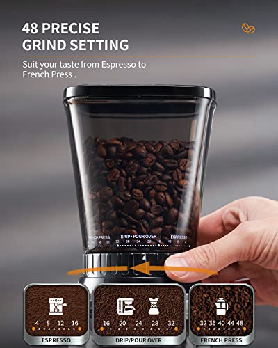 SHARDOR Conical Burr Coffee Grinder, Anti-Static, 48 Settings – Silver