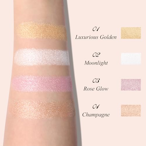 UCANBE Sparkle Bomb Baked Highlighter, Powder Highlighter Makeup, High Glossy Illuminator Palette for Face & Body, Weightless and Buildable (03 Rose Glow)