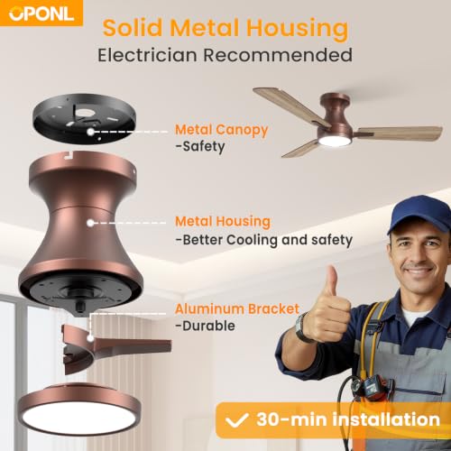 Brown 42 Inch Modern Low Profile Ceiling Fan with Light & Remote Control