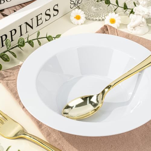 White Plastic Bowls 12 oz 200 Pack - Disposable Salad, Soup, Dessert Bowls
