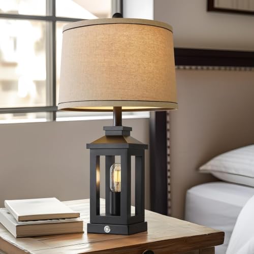 Retro Farmhouse Black Table Lamp for Living Room & Bedroom - 23.75 Inch