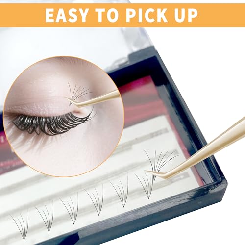 MGER Eyelash Extension Tweezers, Professional Curved Pointed Isolation Tweezers for Classic Individual Volume Mink Lash Extensions, Pointed Tweezers Stainless Lash Extensions, Gold tweezers