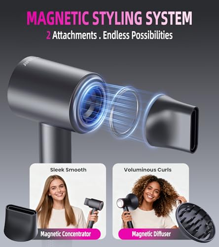 YABLAM Brak Grey High-Speed Ionic Hair Dryer with Diffuser – Fast, Quiet, Lightweight