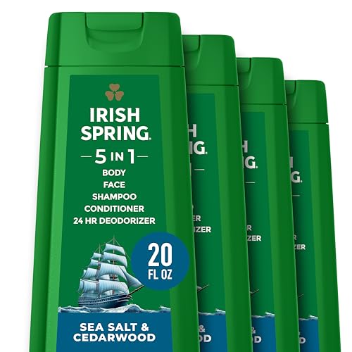 Irish Spring 5 in 1 Body Wash for Men, Sea Salt & Cedarwood, 20 fl oz (4 Pack)