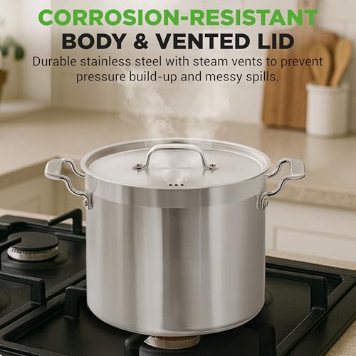20 Quart Heavy-Duty Stainless Steel Stockpot with Lid - Large Induction & Gas Compatible