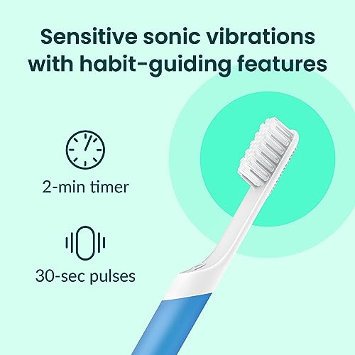 Electric Toothbrush for Adults - Sonic Vibration, Soft Bristles, Travel Cover - Blue