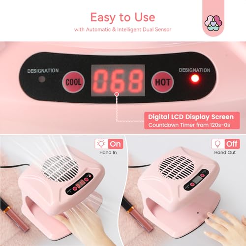 Large Pink Nail Dryer 300W Quick Drying Manicure Tool for Regular Polish