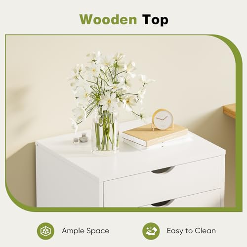 White 7-Drawer Rolling Storage Cabinet - Mobile Wood Dresser for Home & Office