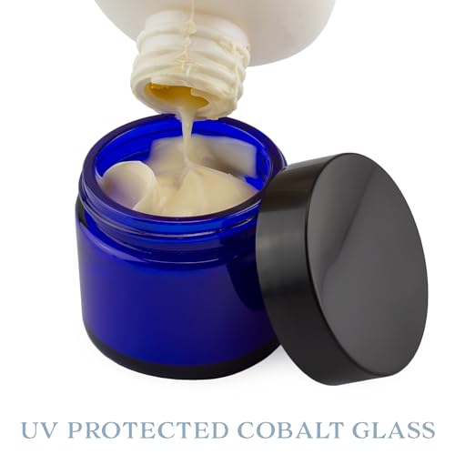 Cobalt Blue Glass Cosmetic Jars 2oz Pack of 12 - Airtight Lids for Balms & Creams