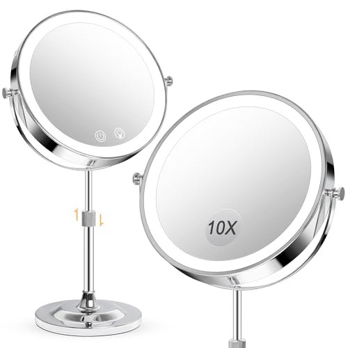 Chrome 9-Inch Rechargeable Makeup Mirror with Lights & Adjustable Height, 1X/10X Magnification Variation of THIS listing