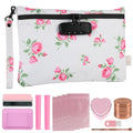 Pink Rose Travel Pouch - Waterproof with Combination Lock, 8 Accessories and Gift Box