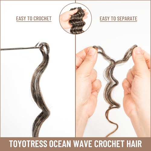 Toyotress Ocean Wave Crochet Hair 16 Inch - 8 Packs Ombre Brown Blonde Water Wave Extensions (OT30/27-8P)