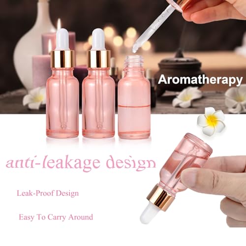 20Pcs 20ml Pink Glass Dropper Bottles - Refillable Travel Perfume & Essential Oil Containers