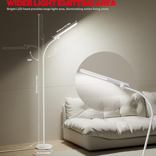 Honeywell 77" White Dimmable LED Floor Lamp with Gooseneck - Living Room Reading Light