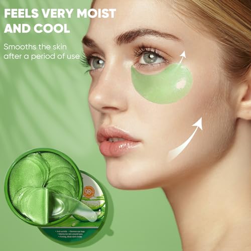 Aloe Vera Eye Mask- 60 PCS Aloe Vera Under Eye Patches-Under Eye Patches for Dark Circles,Eye Puffiness & Dark Circles Treatment,Reduces Wrinkles & Fine Lines,Improves & Firms Eye Skin