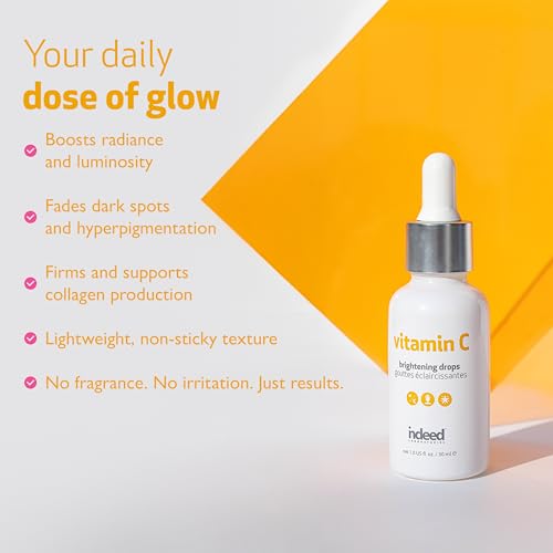 Indeed Labs Vitamin C Brightening Drops | Lightweight Vitamin C Facial Serum | Encapsulated Ascorbic Acid for 15x Absorption | with Moisturizing Tamarind Seed Extract & Biosaccharide Gum-1, (1 Fl Oz)