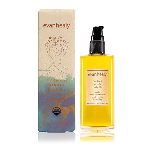 evanhealy Patchouli Vanilla Body Oil | Organic Body Oil with Whole Patchouli Essential Oil & Vanilla | Silky Plant Oil Infusion to Soften & Moisturize All Skin