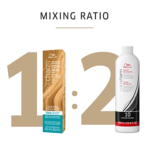 WELLA colorcharm Demi Permanent Hair Color, Adds Gloss & Color Richness, Gray Coverage, 9NA Light Natural Ash Blonde + 10 Vol. Developer