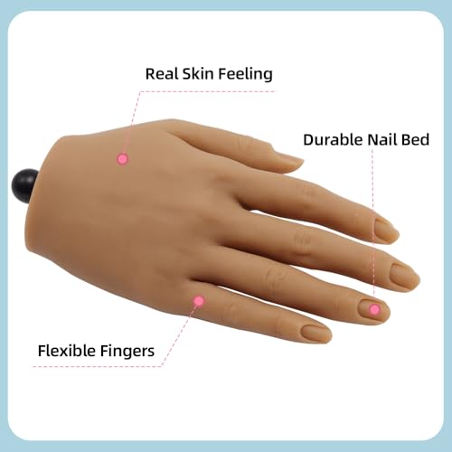 Silicone Mannequin Hand for Nails with Clamp Stand - Flesh Tone, Practice & Training Model