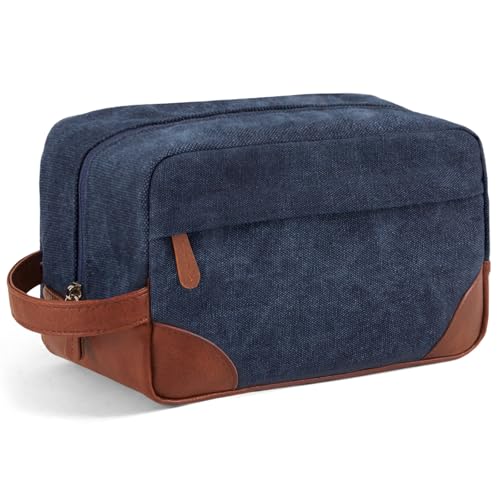 Large Canvas Travel Toiletry Bag for Men - Navy Blue, Organized & Water-Resistant