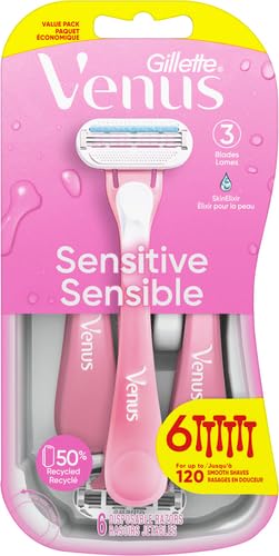 Gillette Venus Sensitive Disposable Razors for Women Pink & White 6-Count Pack of 2