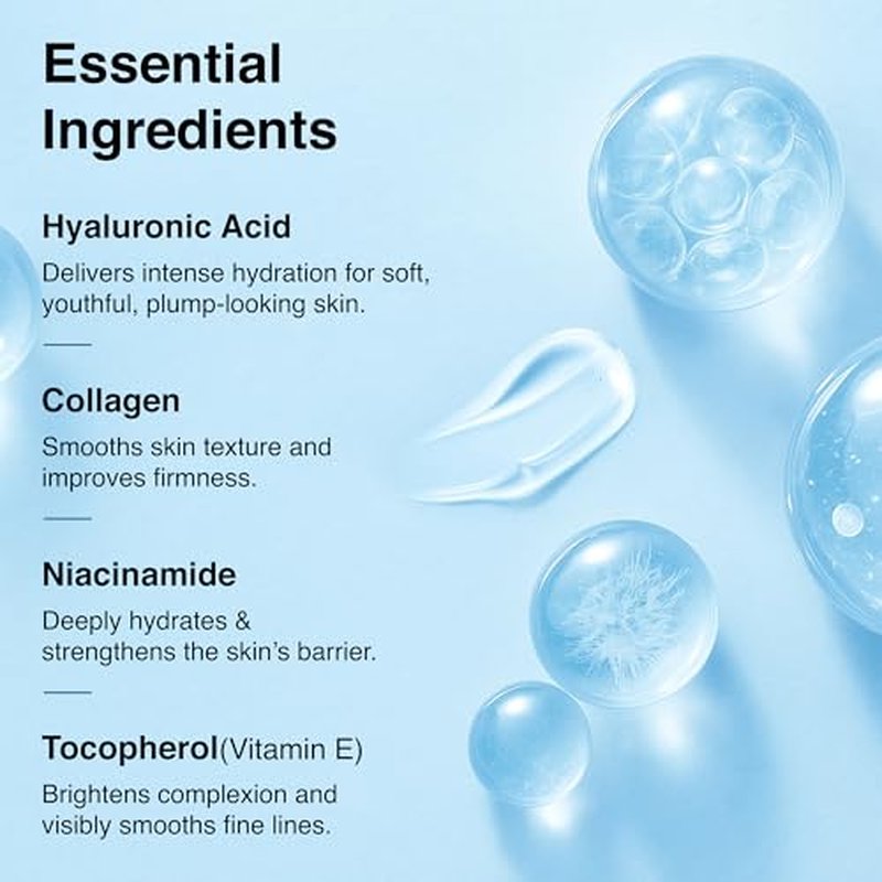 Collagen Face Mask - 6 Pack, Hydrating & Firming Sheet Mask for All Skin Types, Anti-Wrinkle, K-Beauty & Moisturizing Overnight Skincare