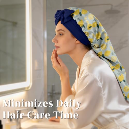 ZIMASILK Blue Lemon Silk Sleep Bonnet for Long Hair - One Size
