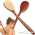 Dry Body Brush with Long Wooden Handle for Exfoliation & Back Scrubbing - Natural Boar Bristles