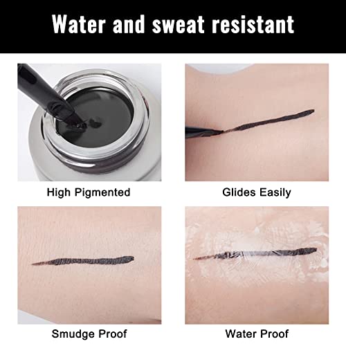 Erinde Black Gel Eyeliner, Waterproof Cream Eyeliner Gel Pot, High-Intensity Pigments Long Lasting Smudge Proof Eye Liner Eyebrow Makeup, Waterline Matte Eye Liner with 2PCS Brushes, 02 Balck