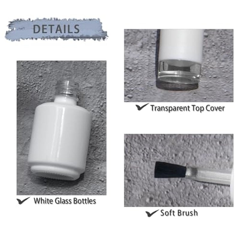 Empty Gel Nail Polish Bottles, 15ML Empty Nail Polish Bottles with Transparent Top,Opaque Round Refillable Fingernail Polish Bottles UV Safe with Mixing Balls & Funnels, Pack of 6 (WHITE)