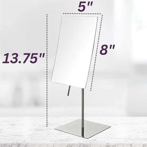 JERDON Rectangular Tabletop Makeup Mirror - 3X Magnification with Polished Stainless Steel Finish - 5-inch by 8-inch Vanity Mirror ? Pivot Adjustment - Model JP358C