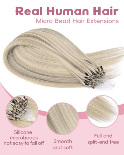 Microlink Hair Extensions 16 Inch 30g Human No Smell No Shedding Blonde Highlight Grayish Brown