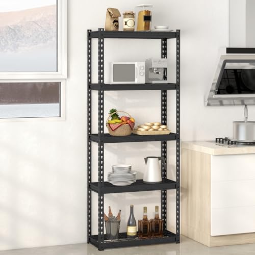 Black 2 Pack Heavy Duty Metal Shelving Units - 5-Tier Adjustable Wire Storage Racks, 12"D x 27.5"W x 66"H