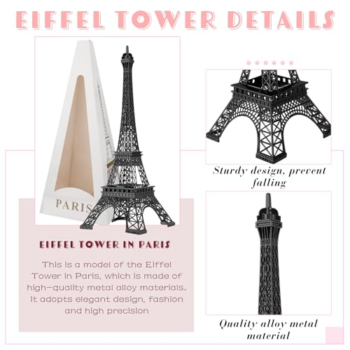 Therwen 15-Inch Black Eiffel Tower Centerpieces - Pack of 12 Decorative Metal Figurines