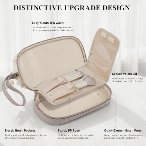 Large Travel Makeup Bag for Women - Double Layer Cosmetic Organizer Beige Sand
