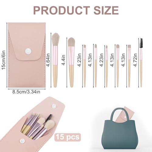 Travel Size Makeup Brush Set - Ivory Beige, 15 Pieces, Portable Gift
