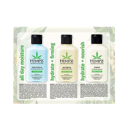 Hempz Healthy Hydration Triple Moisture, Age Defying, & Original (2.25 Oz, 3-Pack) Body Moisturizing Lotion Gift Set ? Mini Scented Travel Cream Skin Care for Women & Men, Made with Shea Butter
