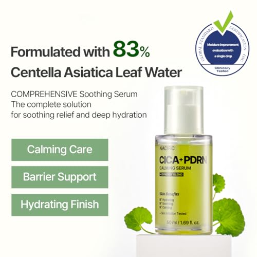 NACIFIC Cica PDRN Centella Serum (Centella Ampoule) 1.69 fl oz / 50ml, Korean Serum for Sensitive Skin, Calming & Hydrating Barrier Repair, Redness Relief, Korean Skincare