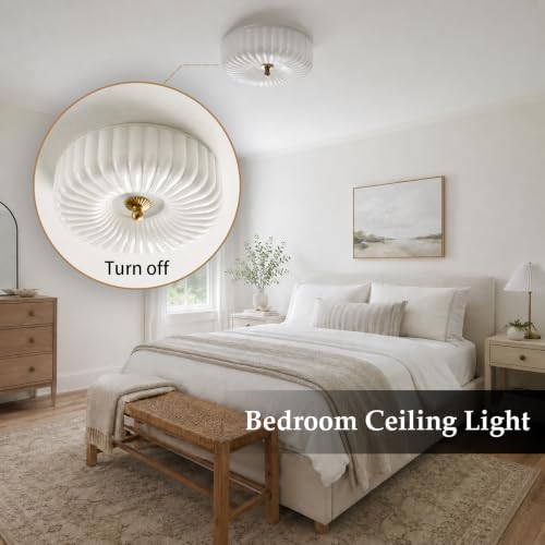 Dawncolate 12-Inch Gold Dimmable LED Milk Glass Flush Mount Ceiling Light - Sunflower Design