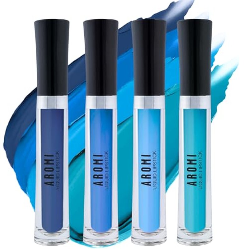 Aromi Matte Liquid Lipstick Bundle | Long-lasting, Light, Baby Blue, Dark Navy, Sea Foam, Azure Blue Lip Color for Women (BlueLiquid Lipstick Bundle) | Matte Finish