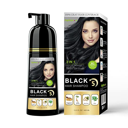 3 in 1 Semi-Permanent Black Hair Dye Shampoo - 13.5 Fl Oz Grey Coverage