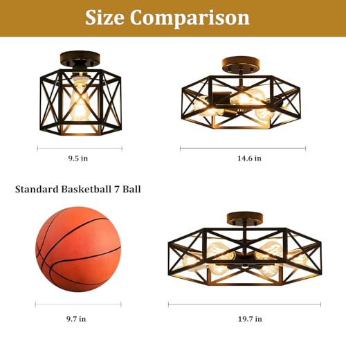 KUZIEG 14.6 Inch Modern Farmhouse Black Metal Semi Flush Mount Ceiling Light Fixture
