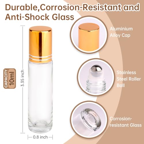 100 Pack 10ml Clear Glass Roller Bottles with Stainless Steel Balls for Essential Oils & Perfume - Variation of THIS listing