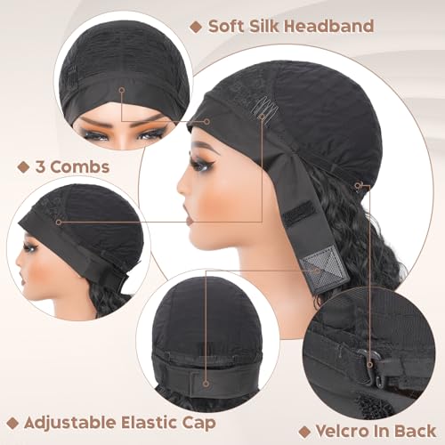 PREMPO Black 1B Curly Headband Wig 20 Inch Glueless Water Wave Synthetic Hair