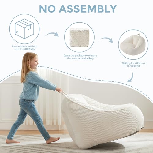 HUGHEAVEN Kids Bean Bag Chair Small Beige - Soft Cozy Reading Seat
