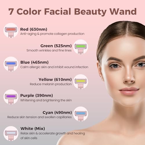 7 Colors LED Light Therapy Wand for Face & Neck - Microcurrent Anti-Aging Device